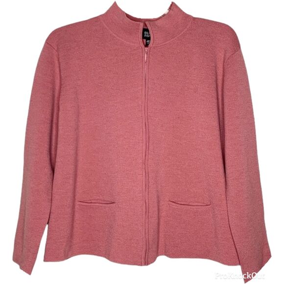 Eileen Fisher NWT Wool Zip Cardigan Dusty Rose PS $298 - Picture 1 of 8